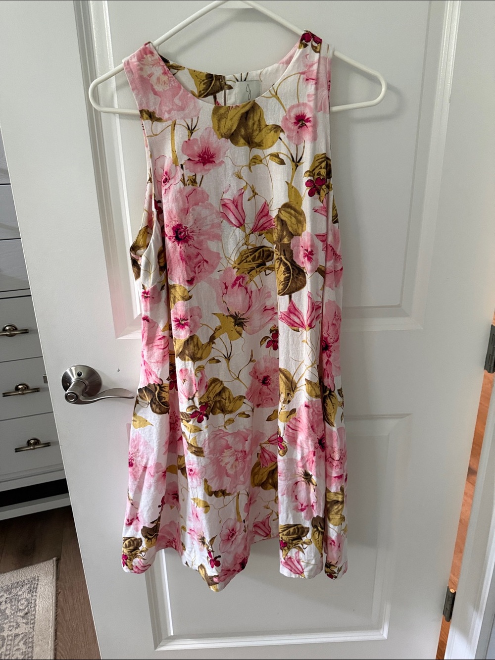 Joie White Midi Dress with Pink Floral Print